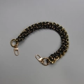 Short woven purse strap in black and yellow cord with gold chain and lobster clasps - Old Version / Patterned Green