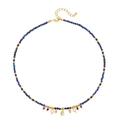 Bohemian beaded necklace with dark blue stones, pearls and clear teardrop pendant - Dark Blue Beaded Drop Pendant (XL-488J-1)