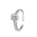 Silver bow ring with hexagonal honeycomb band and sparkling central round diamond - Silver Honeycomb Prong Ring (4527)