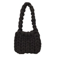 Borsa in maglia grossa fatta a mano nera con manico spesso in corda di cotone - Piccolo (22*18cm) / Nero (Finito)