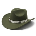 Detail of dark green felt cowboy hat with white leather band and silver floral studs - M (56-59cm) / Army Green