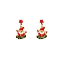 Close-up of Santa Claus drop earrings with festive colors and X-MAS lettering details - E2436-4 Santa Claus