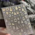 Christmas nail art stickers TL-424 with gold and white reindeer and snowman designs - Gold Embossed Style with Gold Rhinestones (TL-424)