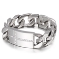 Silver cuban chain bracelet for men with rhinestone cross on a rectangular metal plate - Silver Cross Style (KB51665-D)