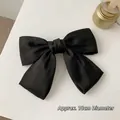 Large 18cm black matte satin bow hair clip with spring fastener for elegant styling - Short Bow Spring Clip / Black