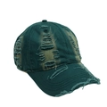 Close-up of vintage dark green washed cotton baseball cap with distressed torn details - Adjustable / Dark Green