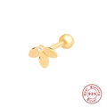 Golden S925 sterling silver ear bone stud with a three-leaf design and clear zircon stone - #10-Three Leaves