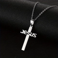 Collar de cruz para hombre en acero inoxidable con grabado de Jesús sobre fondo oscuro - Oro de 18K / Acero 2