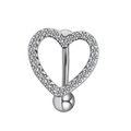 Close-up of a silver heart-shaped belly button ring with sparkling crystal stones - Silver Heart Rhinestone Style