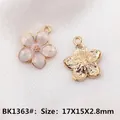 Pink enamel cherry blossom flower alloy pendant with golden center and size details - Beige Five-petal Flower BK1363#