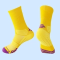 Breathable yellow and purple athletic basketball socks with reinforced arch support - LR06 Yellow