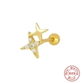 Detail of S925 sterling silver gold-plated double star earring with white zircon inlay - Gold Zircon Double Star