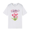 Weißes Muttertags-T-Shirt mit buntem Tulpenstrauß und Happy Mother's Day Aufdruck - XS / Tulpen-Druck / Weiß