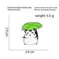 Cartoon white hamster enamel pin with leaf umbrella green accent 2.9cm alloy badge - Hamster with Leaf Umbrella