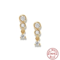 Orecchini a nappa in argento S925 dorato con grappoli di cristalli geometrici eleganti - Stile Pendente Verticale a Tre Pietre Rotonde (Oro #3) / Argento 925 / Oro