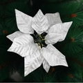 Silver-white artificial poinsettia flower head on green pine needles for tree decor - No Glitter / 13cm / Silver