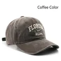 Vintage coffee brown washed cotton baseball cap with Florida embroidery - Brown