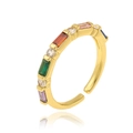 Detailed shot of gold-plated adjustable ring featuring colorful zircon stones and reflection - Gold Multicolor Square Zircon Style (J-1337)