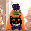 Halloween orange plush drawstring gift bag with a black cat design for party favors - Black Cat Style