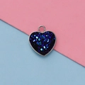 Macro detail of heart-shaped stainless steel pendant with dark blue glitter inlay - Dark Blue Glitter Style(30)