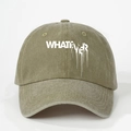 Adjustable olive green washed cotton baseball cap with melting WHATEVER print text - Dark Khaki