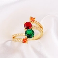 Detailed close-up of adjustable gold ring with multi-colored gemstones on white silk - Double Layer Red Green Orange Three-color Stone Style (Style 5)