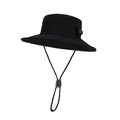 Black outdoor sun hat with wide brim, adjustable wind cord, and decorative compass - Black