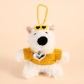 Cute white plush butter bear keychain with yellow sunglasses and knit sweater - Yellow Sweater Heart Westie