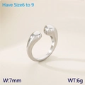 Minimalist silver irregular open ring in 7mm width with a streamlined liquid design - US 6 / Steel