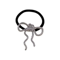 Silver bow hair tie with metallic texture and black elastic band in punk style - Silver Line Spiral