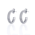 Close-up of S925 sterling silver C-shaped stud earrings featuring sparkling cubic zirconia - 16mm / Silver