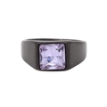 Titanium steel ring with purple square gemstone and black brushed finish surface - Electric Black Light Purple Stone