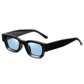 Retro thick black frame sunglasses with light blue lenses and chunky temples - Black Frame Blue Lens Polarized