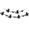 Halloween banner featuring black witch and bat silhouettes for spooky party decoration - Halloween Black Bat Witch Banner