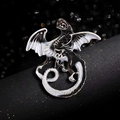 Vintage dragon brooch with black and white enamel finish on silver plated alloy base - Space Gray
