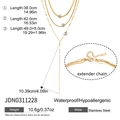 Detailed size specifications for three-layer stainless steel Y-necklace with measurements - Gold Triple Layer Necklace (JDN0311228)