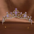 Vintage gold bridal crown featuring deep purple crystals and intricate rhinestone vine patterns - Antique Purple