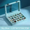 Sky blue velvet jewelry box with 24 compartments and transparent glass lid 20x15x4.7cm - Sky Blue
