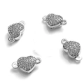 Silver heart-shaped magnetic jewelry clasps with pavé-set sparkling crystals for DIY crafts - Rhinestone Heart White K