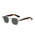 Classic round sunglasses with transparent frames and dark leopard print temples - Transparent White Frame Tortoise Leg G15 C7