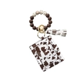 Brown cow print silicone bead bracelet with card holder and matching tassel key ring - Brown Cow Print