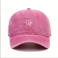 Pink washed cotton baseball cap featuring embroidered double heart design for sun protection - Embroidered Heart Baseball Cap - Pink / One Size