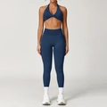 Dunkelblaues Halter-Sport-BH und High-Waist-Yoga-Leggings Set, zweiteilige Sportbekleidung - S / Sport-BH + Leggings / Marineblau