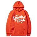 Orange Halloween hoodie with long sleeves and Spooky Vibes print on front - Orange