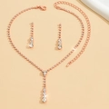 Exquisite rose gold wedding jewelry set with crystal necklace and teardrop earrings - 446 Rose Gold Stud Earrings Necklace Set