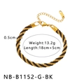 Détail d'un bracelet torsadé or et noir de 5mm avec fermoir homard en acier et extension - Bracelet Chaîne Torsadée Bicolore Or Noir (NB-B1152-G-BK)