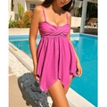 Costume da bagno a gonnellino rosa scuro con spalline sottili e nodo incrociato a balze - S / Rosa Rosso