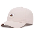 Detail of light pink quick-dry baseball cap featuring a Camping Adventure bear patch - Adjustable / Off White