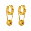 Minimalistische goldene Kettenohrringe mit Kugelanhänger aus poliertem Edelstahl für Damen - Gold