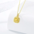 Luxury gold necklace featuring a square yellow gemstone pendant with white diamond halo - Small Sugar Cube Necklace Tz-37